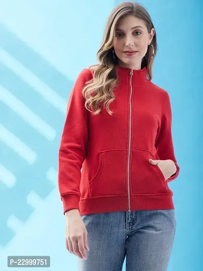 Stylish Red Fleece Solid Sweatshirts For Women-thumb0