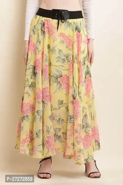 Elegant Yellow Georgette Printed Skirts For Women-thumb0