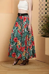 Elegant Green Crepe Floral Print Skirts For Women-thumb2