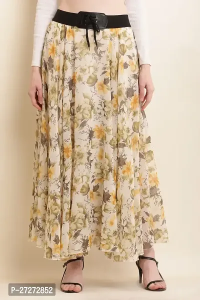 Elegant Yellow Georgette Printed Skirts For Women