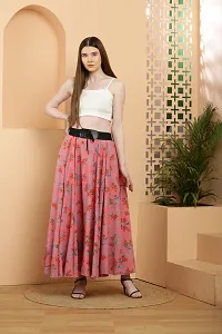 Elegant Peach Crepe Floral Print Skirts For Women-thumb4