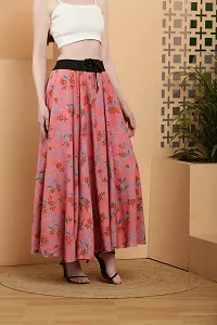 Elegant Peach Crepe Floral Print Skirts For Women-thumb2