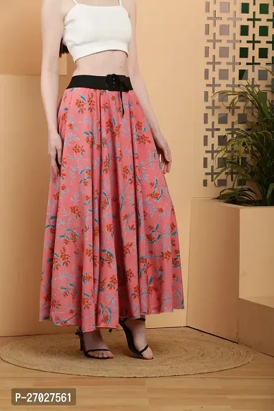 Elegant Peach Crepe Floral Print Skirts For Women-thumb3