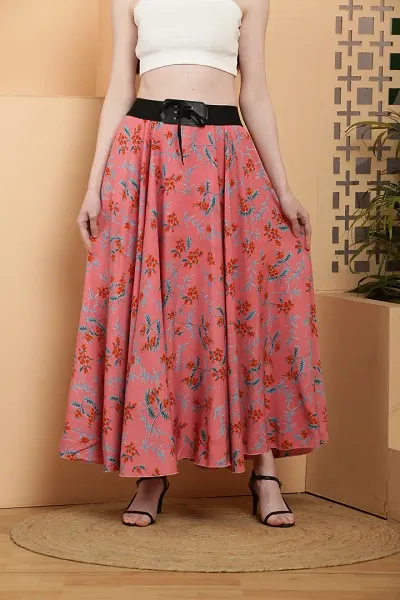 Elegant Floral Print Crepe Skirts For Women