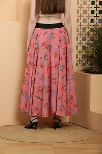 Elegant Peach Crepe Floral Print Skirts For Women-thumb1
