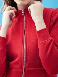 Stylish Red Fleece Solid Sweatshirts For Women-thumb3