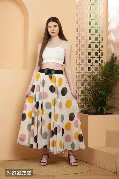 Elegant Beige Georgette Printed Skirts For Women-thumb5