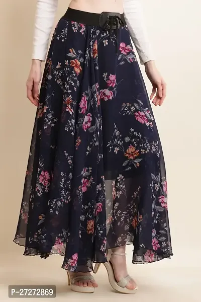 Elegant Blue Georgette Printed Skirts For Women-thumb0