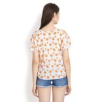 White With Orange Lily Print  Cold Shoulder With Pom Pom-thumb1