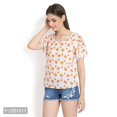 White With Orange Lily Print  Cold Shoulder With Pom Pom-thumb4