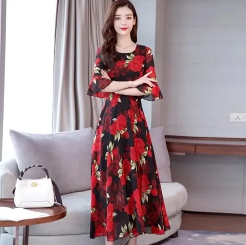 Floral Printed Long Dresses For Woman