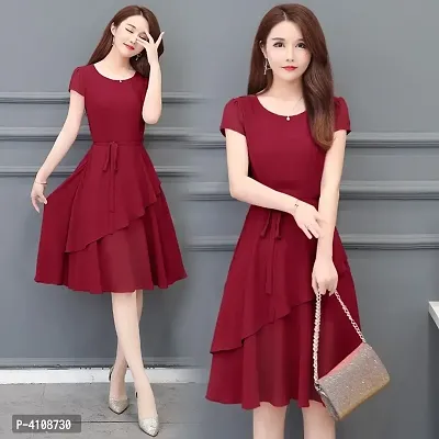 Stylish Georgette Red Solid Dress For Women-thumb0