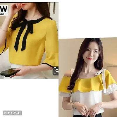 RAABTA MUSTARD TIE  AND  WHITE OFF SHOULDER YELLOW FRILL SLEEVE TOP