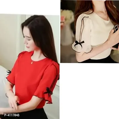 RAABTA RED AND CREAM CUT SLEEVE WITH BLACK PIPING TOP (2)
