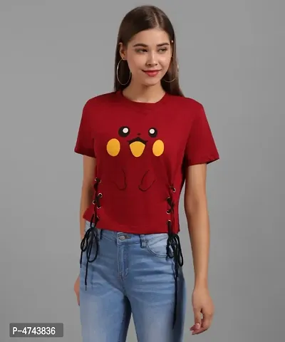 Maroon Pikachu Print Top-thumb0