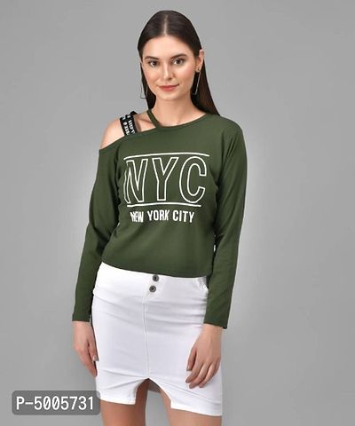 Rama Green NYC Printed Single Shoulder Full Sleeve Top