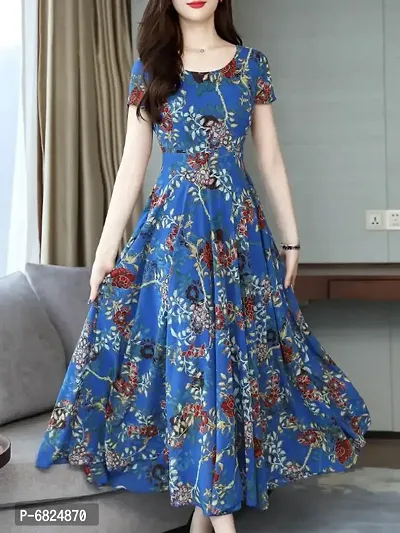 BLUE WITH RED Garlic FLOWER PRINT DRESS-thumb0
