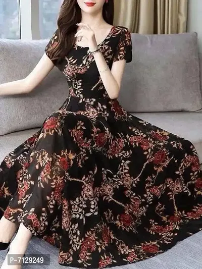 BLACK WITH RED Garlic FLOWER PRINT GOWN