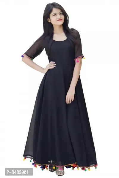 Black Pom Pom Long Dress-thumb0