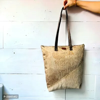 Stylish Beige PU Printed Handbags For Women-thumb0