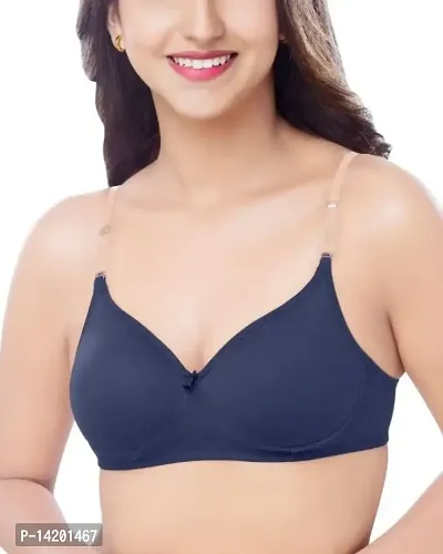 Buy BRIDA Cotton Rich Padded Non Wired Transparent Detachable-Extra  Stretch,Soft, Lining -Double Layer Seamless Cups-Everyday T-Shirt Bra -  StarSecrets(Navy Blue,32,B) Online In India At Discounted Prices