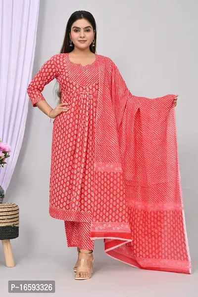 stylish Rayon Peach Kurta, Bottom and Dupatta Set For Women-thumb0