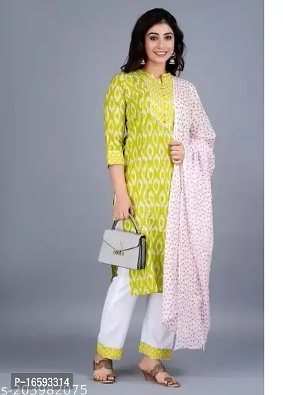 stylish Rayon Yellow Kurta, Bottom and Dupatta Set For Women-thumb0