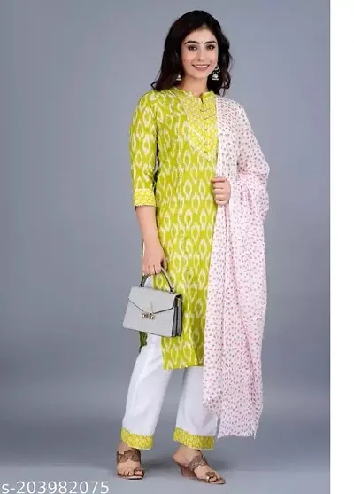 stylish Rayon Yellow Kurta, Bottom and Dupatta Set For Women