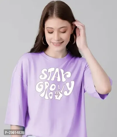 NVYARI Typography Printed Women Round Neck Purple T Shirt-thumb0