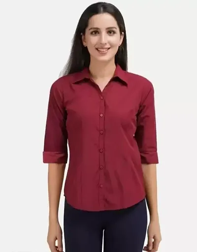 YELLOW PINE Women Casual Shirts 3/4 Sleeve | Casual Shirts for Women Stylish Western | Official Shirts for Women Formal | Regular fit Shirts for Women Stylish (Maroon)