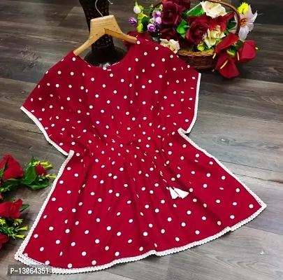Stylish Classy Crepe Round Neck Red Kaftan Dress for Kid Girls