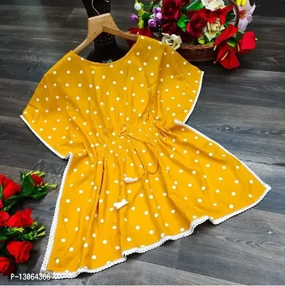 Stylish Classy Crepe Round Neck Yellow Kaftan Dress for Kid Girls-thumb0