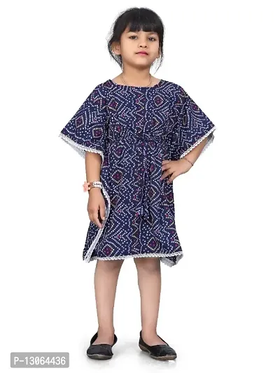 Fashionable Classy Crepe Badhani Style Blue Kaftan Dress for Kid Girls