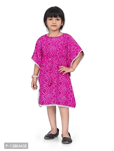 Fashionable Classy Crepe Badhani Style Pink Kaftan Dress for Kid Girls