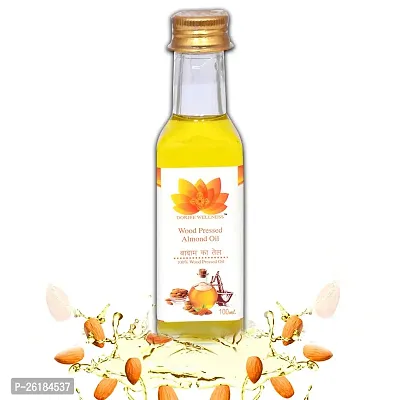 Dorjee Wellness Wood Pressed ALMOND Oil(BADAM KA TEL) /Cold pressed/Natural  Chemical Free Almond Oil Glass Bottle (100 ml)