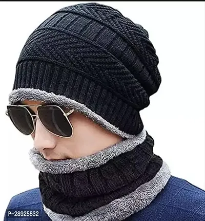 Classy Woolen Beanie Cap with Neck Warmer for Unisex-thumb0