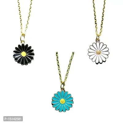 SIRANI, PACK OF 3, Daisy Charm Pendant Gold Necklace for girls and women? (Black, white, blue)