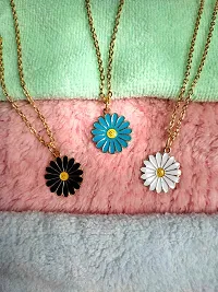 SIRANI, PACK OF 3, Daisy Charm Pendant Gold Necklace for girls and women? (Black, white, blue)-thumb1