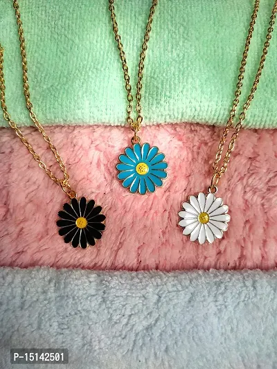 SIRANI, PACK OF 3, Daisy Charm Pendant Gold Necklace for girls and women? (Black, white, blue)-thumb2