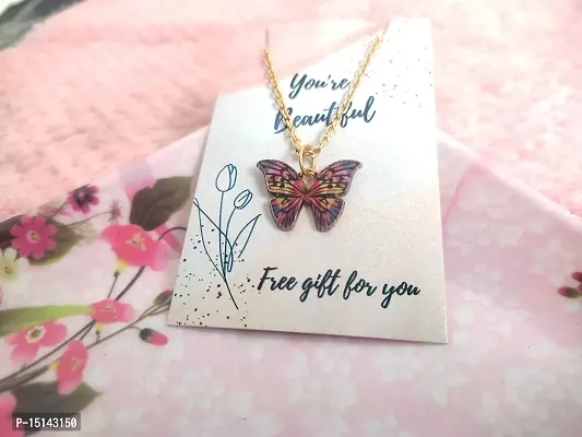SIRANI | Combo Of 2 Charming Gold Plated Butterfly and Heart Pendant Necklace For Women and Girls (Brown)-thumb5