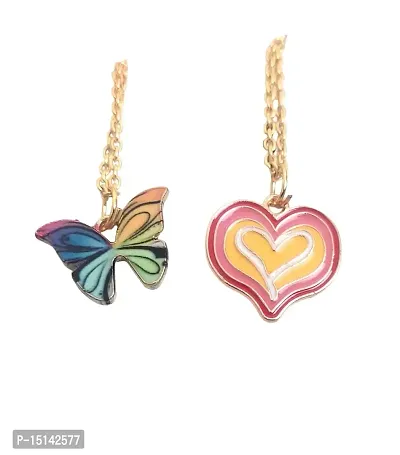 SIRANI | Combo Of 2 Charming Gold Plated Butterfly and Heart Pendant Necklace For Women and Girls (Skyblue)