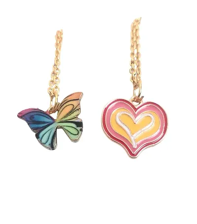 SIRANI | Combo Of 2 Charming Plated Butterfly and Heart Pendant Necklace For Women and Girls (Skyblue)