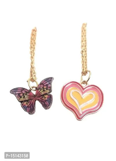 SIRANI | Combo Of 2 Charming Gold Plated Butterfly and Heart Pendant Necklace For Women and Girls (Brown)