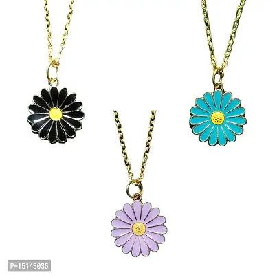 SIRANI, PACK OF 3, Daisy Charm Pendant Gold Necklace for girls and women