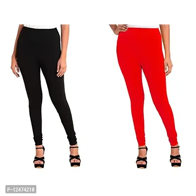 ENES FASHION Cotton Lycra 2 Way Stretchable Soft Women Leggings Combo (Black Red, Large)