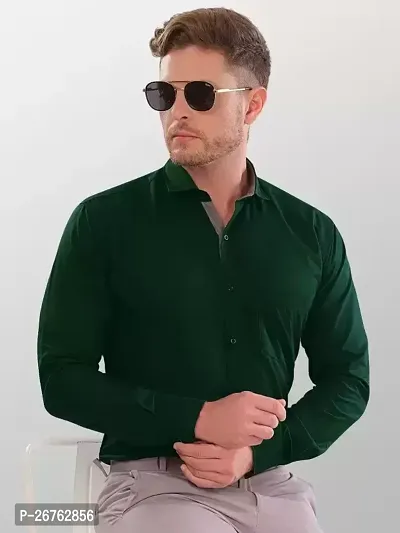Comfortable Green Cotton Blend Long Sleeve Regular Fit Shirt For Men-thumb0