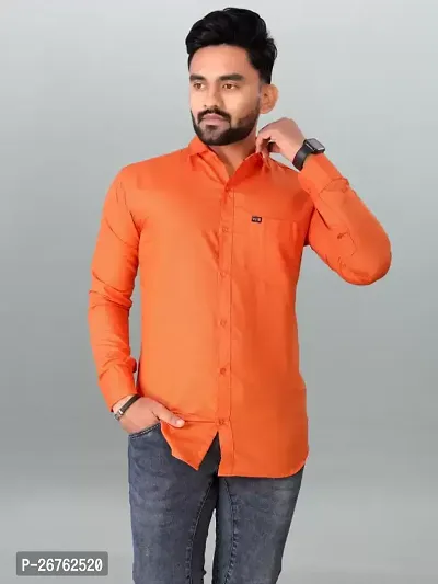 Reliable Orange Cotton Blend Long Sleeves Casual Shirt For Men