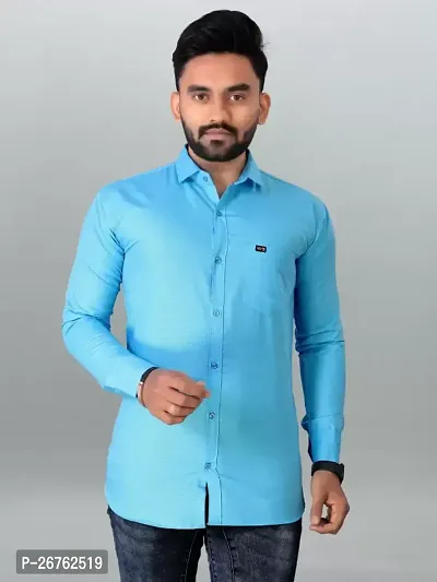 Reliable Blue Cotton Blend Long Sleeves Casual Shirt For Men