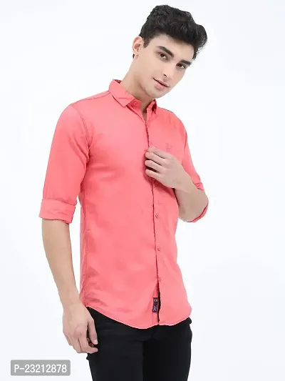 Scnc Men's Pink Slim Fit Solid Cotton Full Sleeve Shirt-thumb3