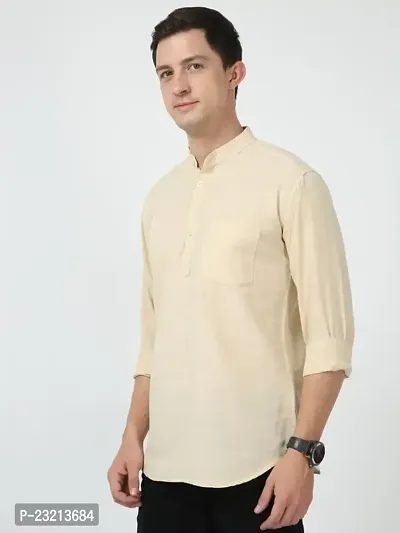 SCNC Men's Cotton Full Sleeve Solid Slim Fit Casual Short Kurta-thumb2